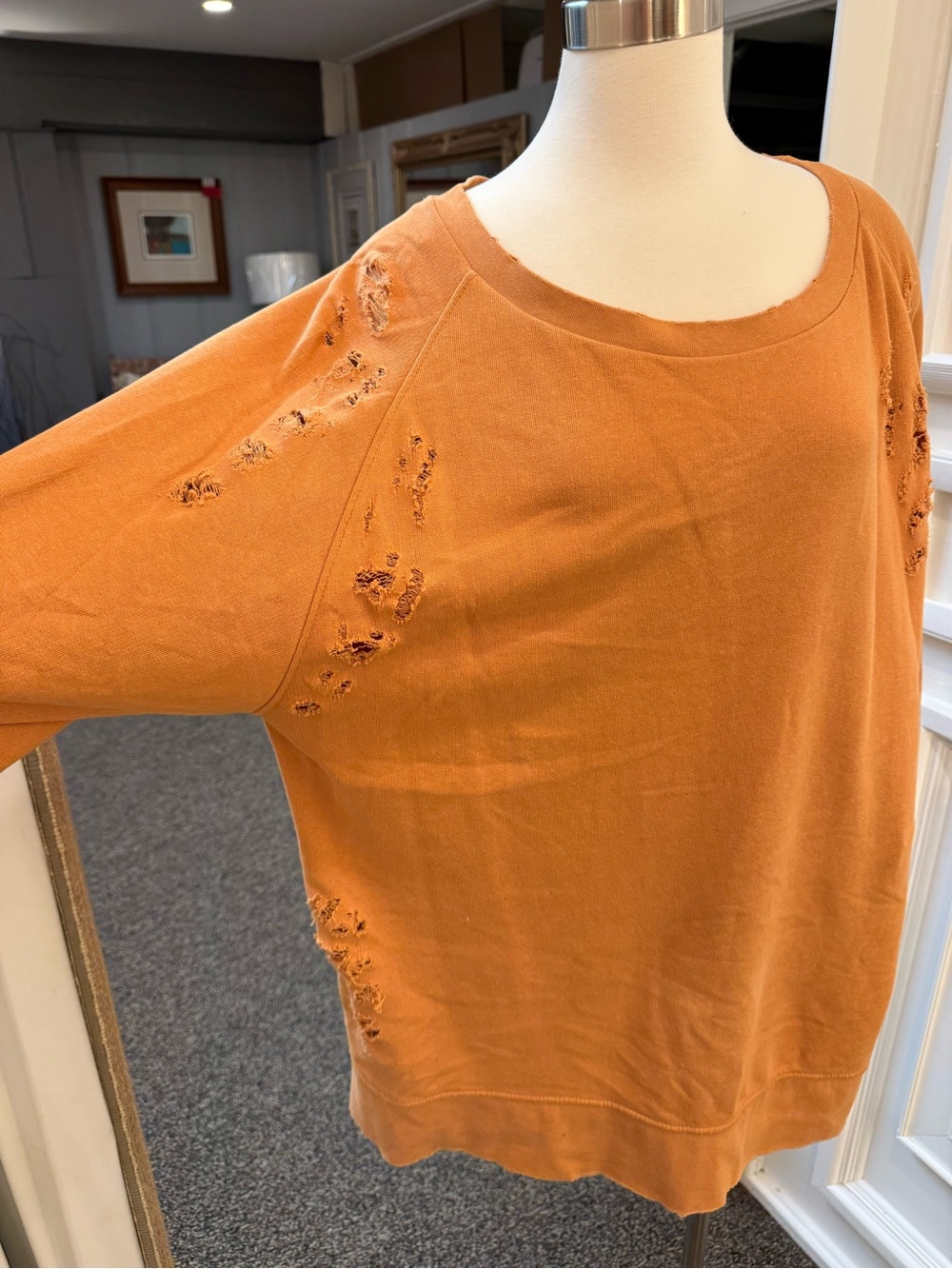 Free People Women's Distressed Long-Sleeve Sweatshirt - Orange - Picture 2 of 4